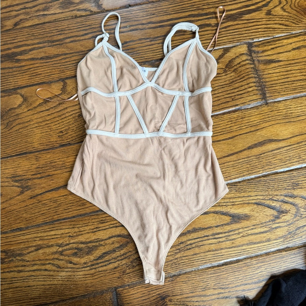 Tan Bodysuit with White Trim